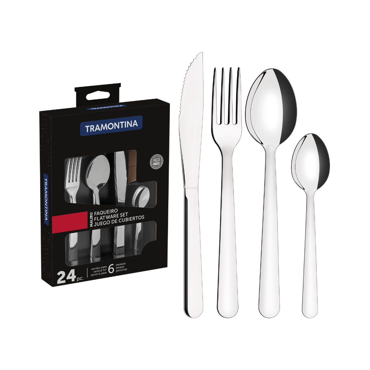 Tramontina Malibu Flatware Set, 24 Pcs, Stainless Steel