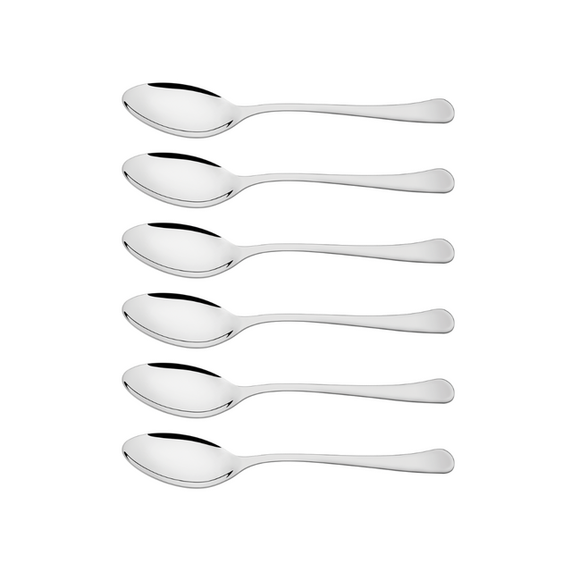 Set of 6 stainless steel tea spoons, polished bowls and long handles