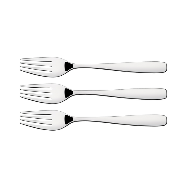 Set of 3 stainless table forks with silver handles and black neck accents