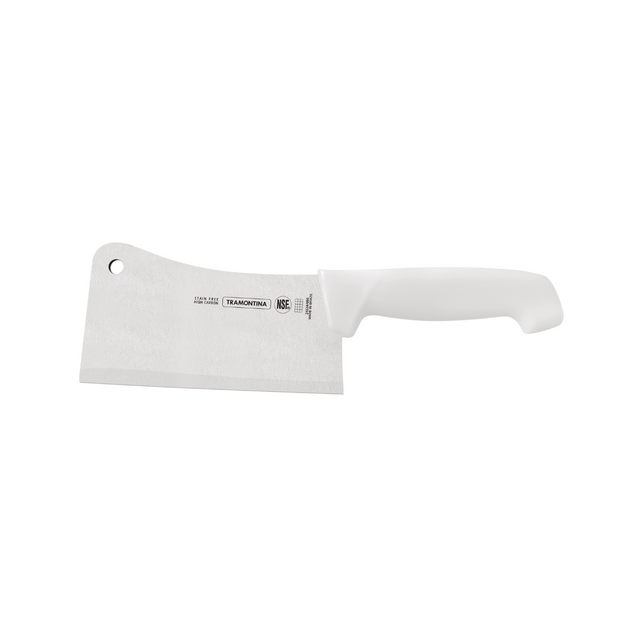 6-inch stainless steel cleaver with white handle and rectangular blade