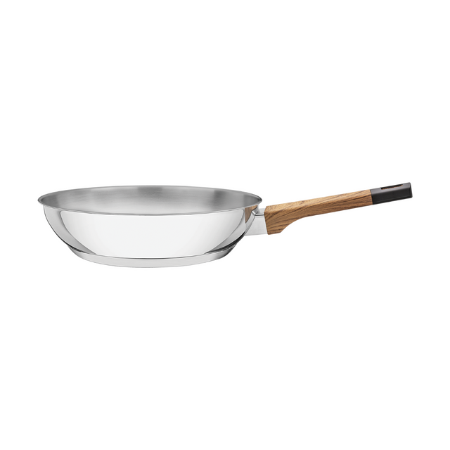 Stainless steel frying pan with wooden handle, 24 cm wide cooking surface