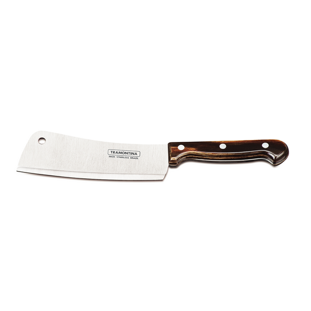Tramontina 6-inch stainless steel cleaver with brown handle and rivets
