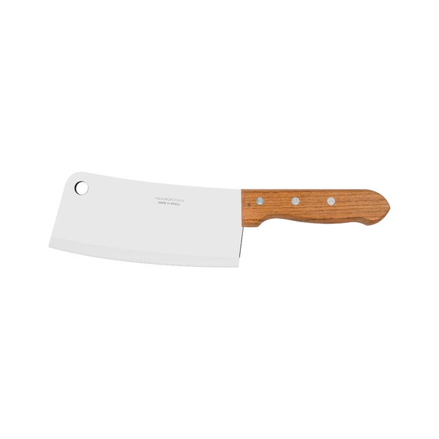 Stainless steel cleaver with brown wooden handle, 7-inch blade