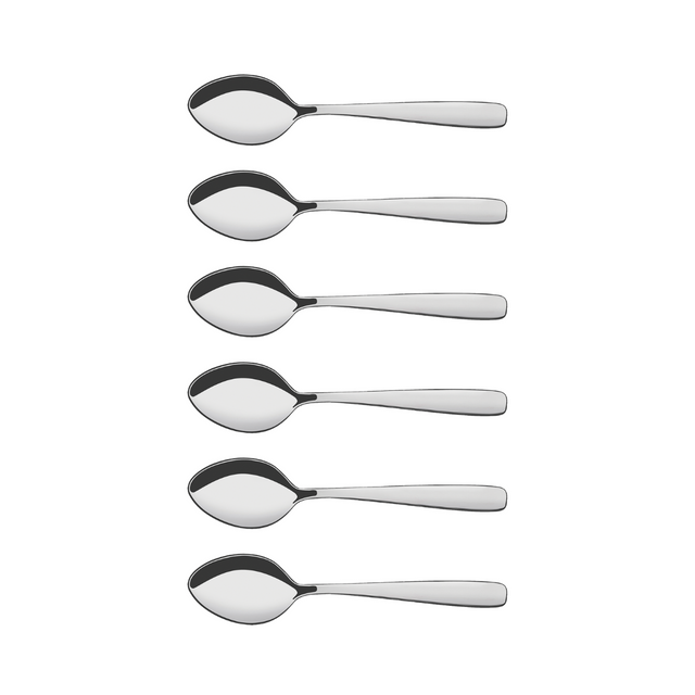 Stainless steel tea spoon set, 6-piece silver spoons with tapered bowls