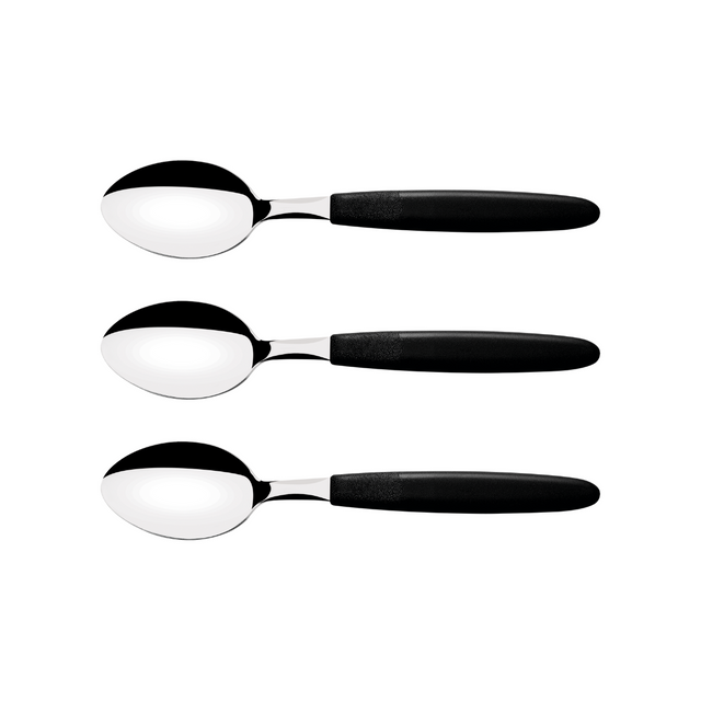 Set of 3 table spoons with stainless steel bowls and black handles