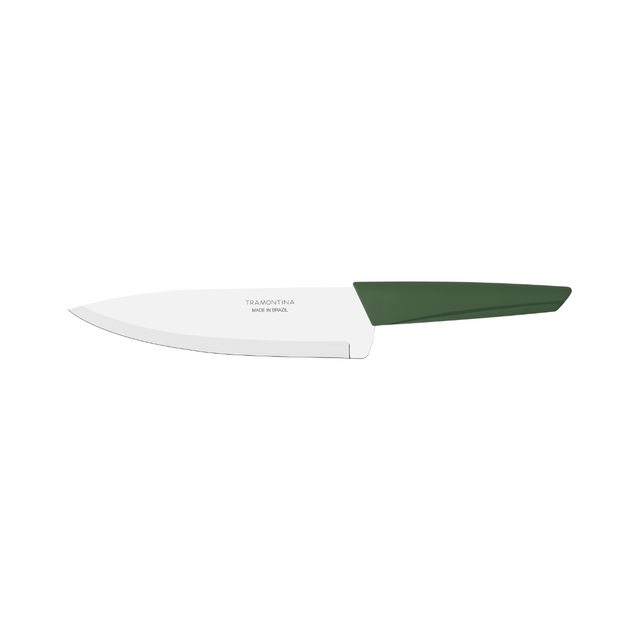 Tramontina stainless steel chef knife with dark green handle