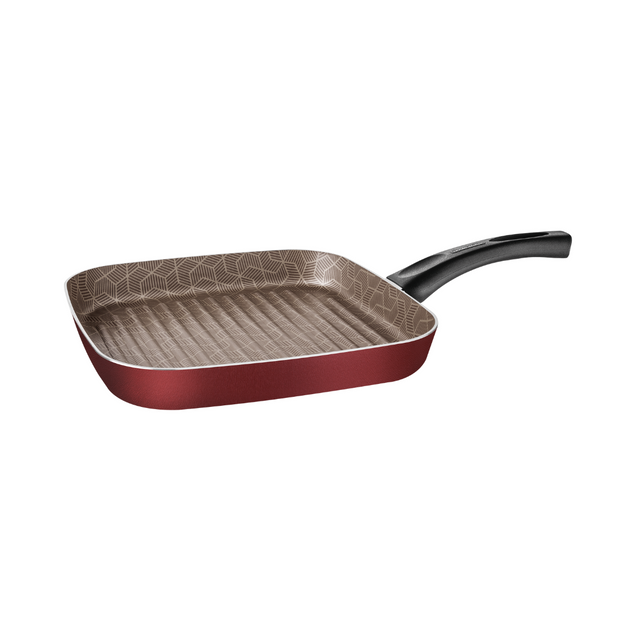 28cm non-stick grill skillet, red exterior with patterned interior and black handle