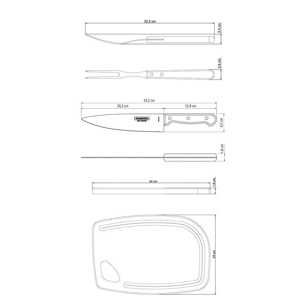 3-piece stainless steel barbecue tool set with spatula, fork, and turner