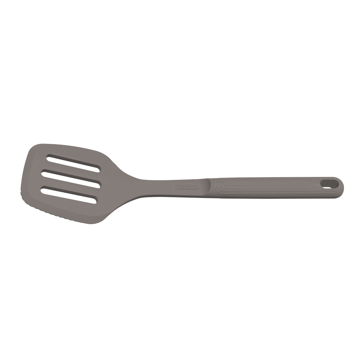 Tramontina Softta grey silicone slotted spatula with oval handle loop