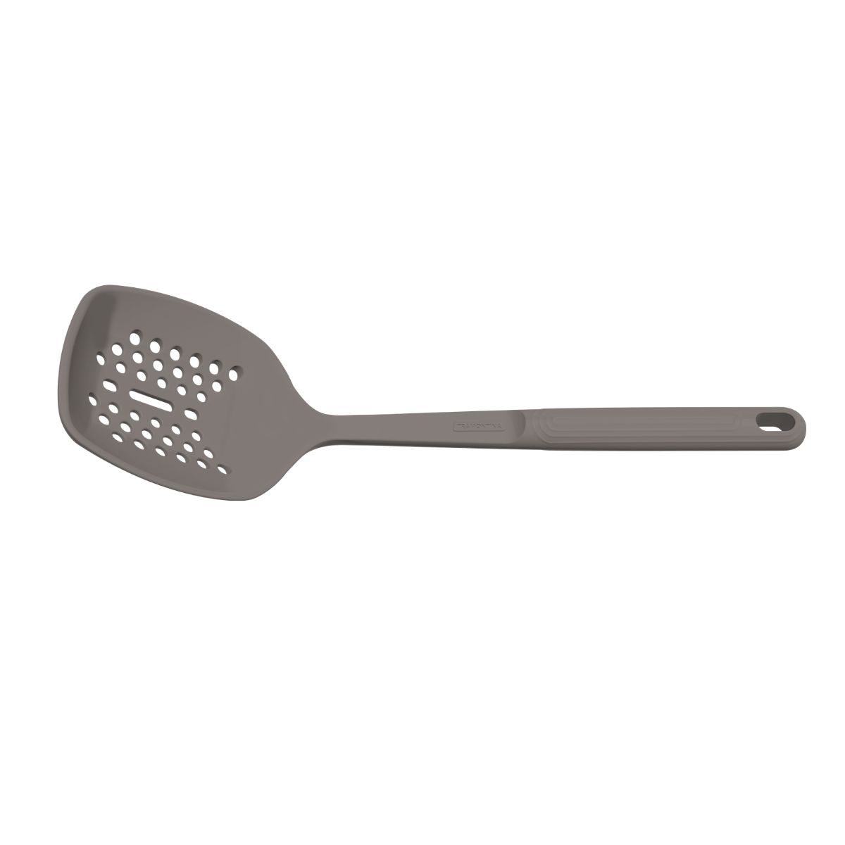 Tramontina Softta grey silicone slotted skimmer with long handle and hanging hole