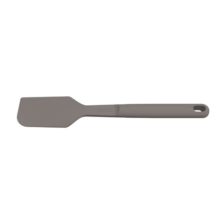 Grey silicone spatula with wide flex head and looped handle
