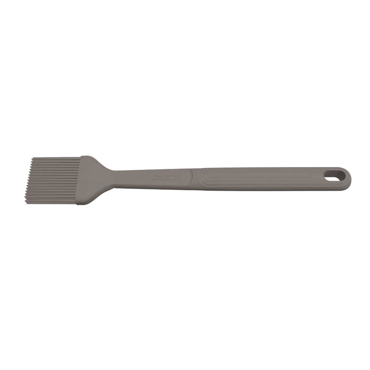 Grey silicone brush with flat edge and hanging loop handle