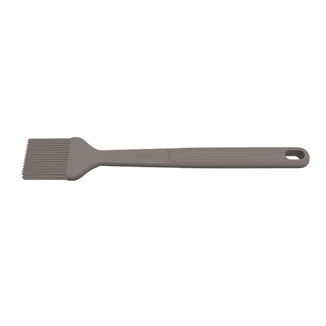Grey silicone brush with flat edge and hanging loop handle