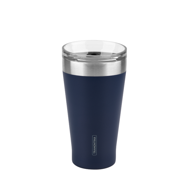550ml blue stainless steel tumbler with clear lid and steel rim
