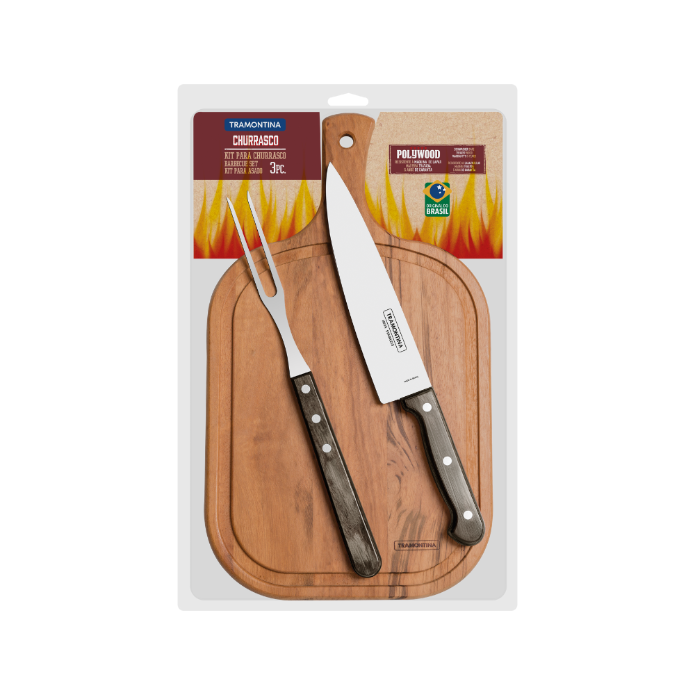 Tramontina Polywood Barbecue Set, 3 Pcs, Stainless Steel