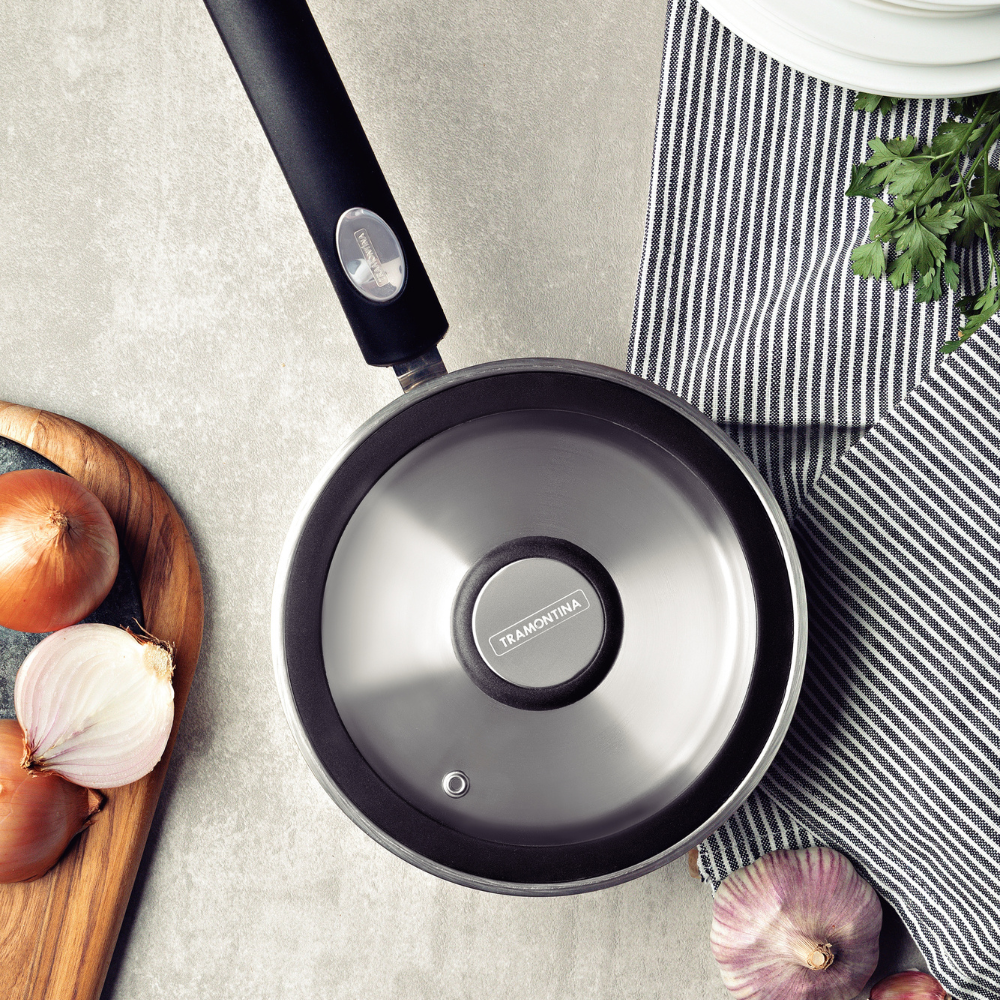 Tramontina Solar Silicone 16cm Sauce Pan with Lid, 18/10 Stainless Steel, Induction