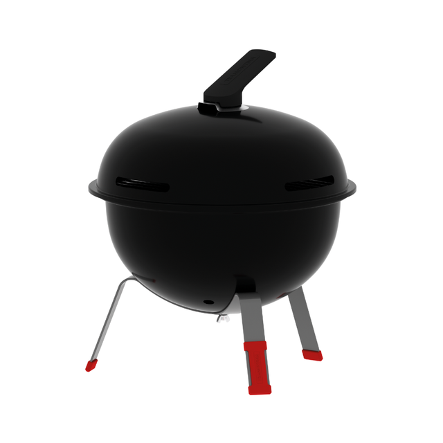 Tramontina TCP charcoal barbecue grill with round lid and two side stands