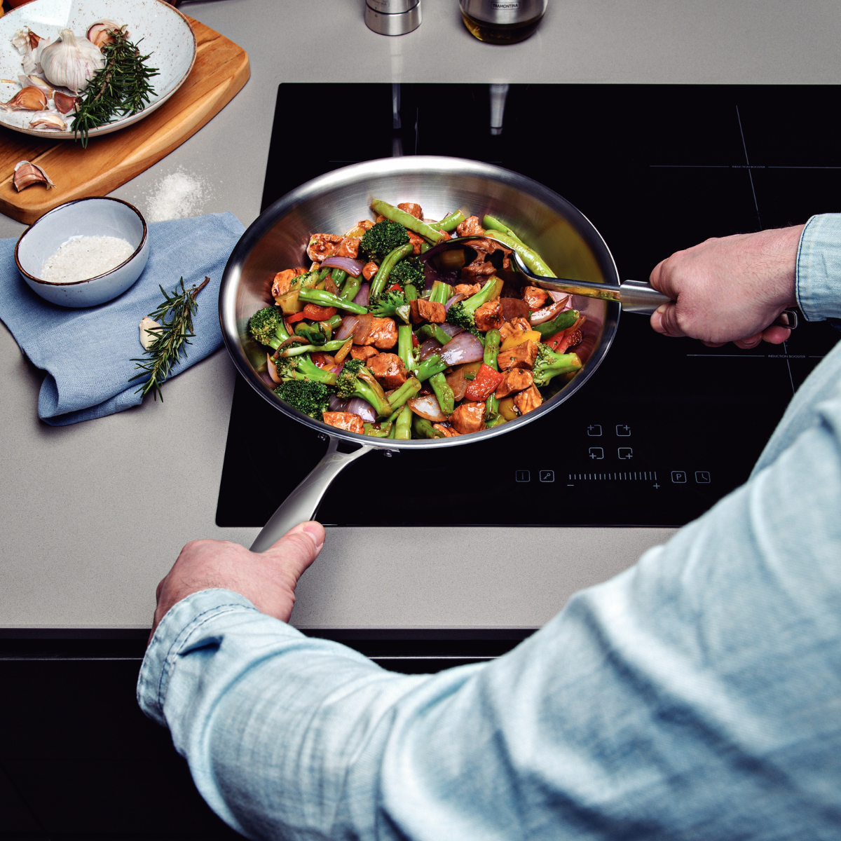 (Pre-Order)Tramontina Grano 28cm Wok, 18/10 Stainless Steel, Induction