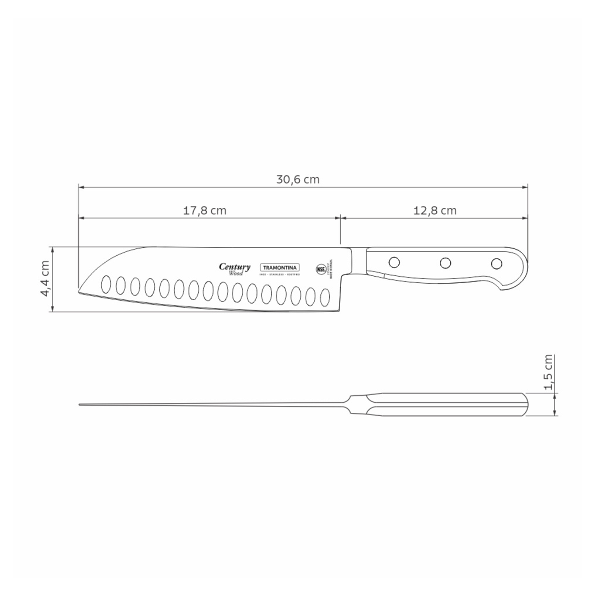 Tramontina Century Wood 7" Cook's Knife, Stainless Steel