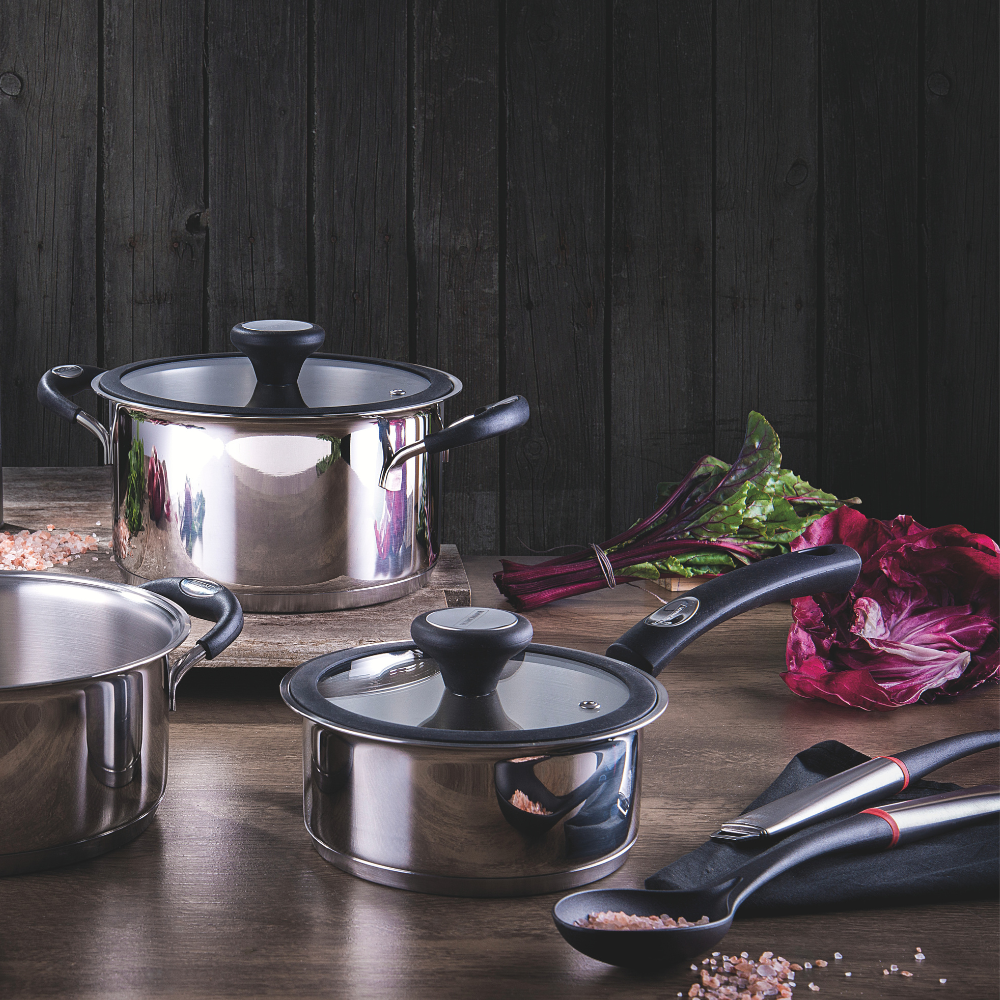Tramontina Solar Silicone 16cm Sauce Pan with Lid, 18/10 Stainless Steel, Induction