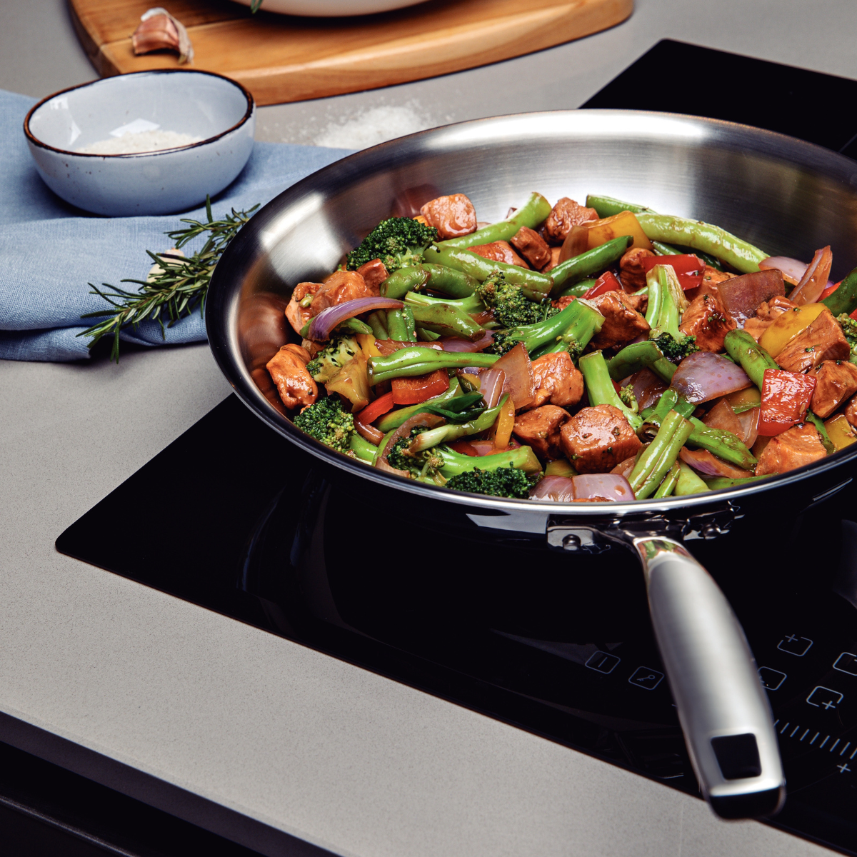 (Pre-Order)Tramontina Grano 28cm Wok, 18/10 Stainless Steel, Induction