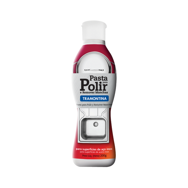 Stainless steel polish paste bottle, 200 ml, red-and-white label with nozzle cap