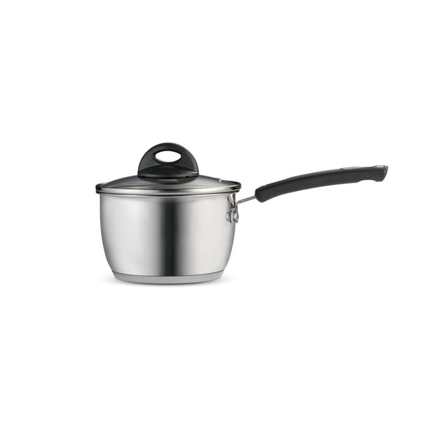 Tramontina 16cm stainless steel sauce pan with lid, black handle and knob