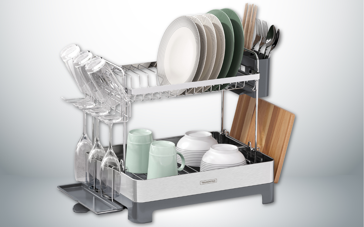 Tramontina 2-Tier Dish Rack, Stainless Steel/Polypropylene