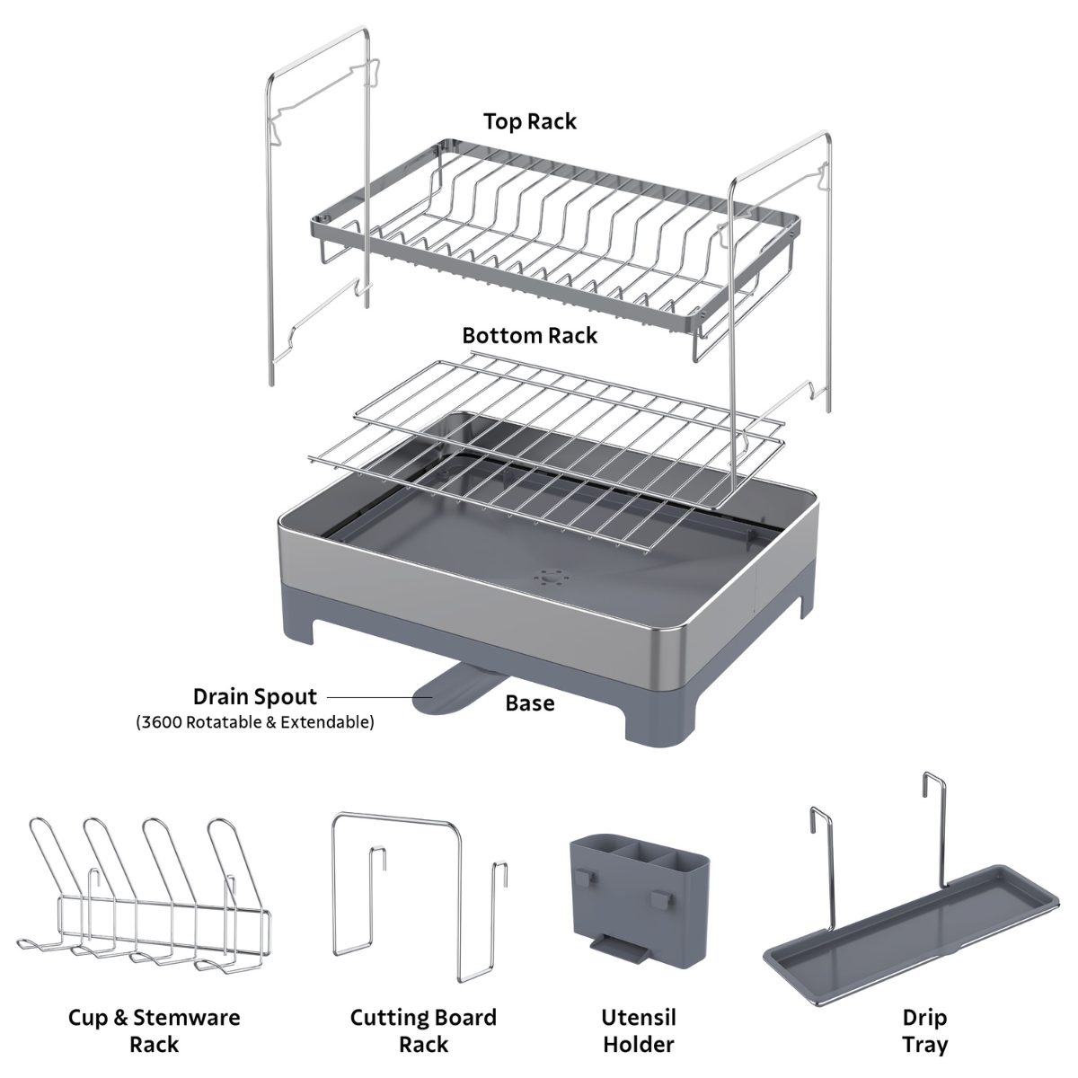 Tramontina 2-Tier Dish Rack, Stainless Steel/Polypropylene