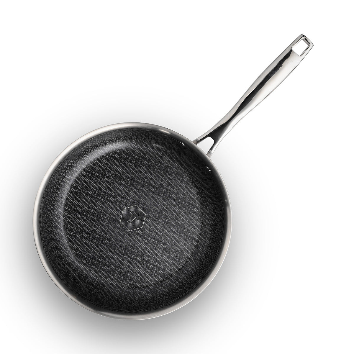 Tramontina Tektile frying pan viewed from above, showing its textured dark interior