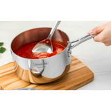 Fully clad stainless steel saucepan with pouring rim and ladle scooping